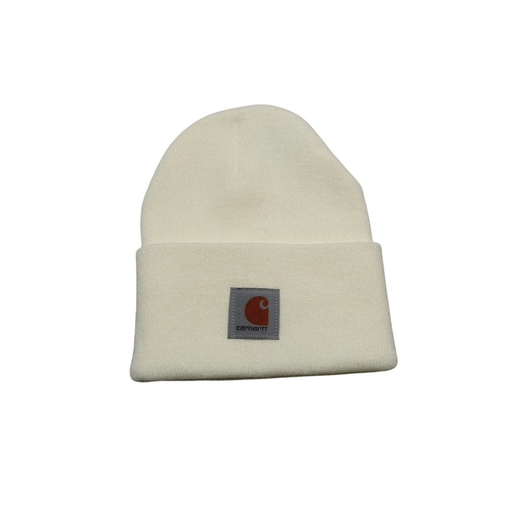 Carhartt Hat Beanie Fitted Mens One Size White Knit Logo Made USA Winter‎